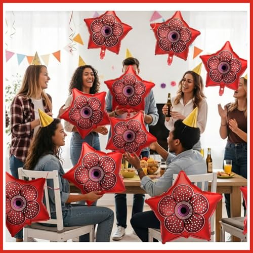 Mystery Theme Party Balloons - Red Flower Foil Balloons Set, 12 Pcs