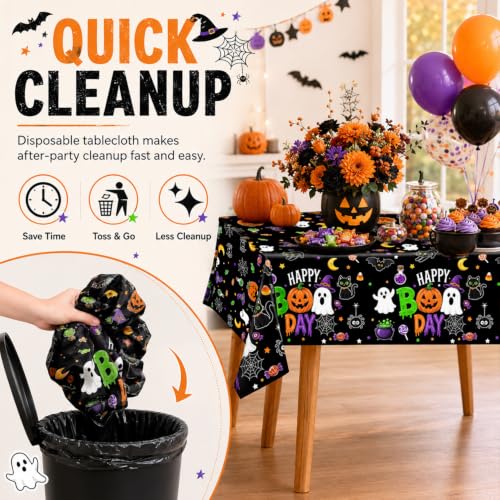 Halloween Tablecloth Set - Cute Ghost Pumpkin Black Cat - 54x108 Inch - 3 Pack