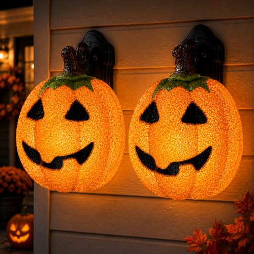 Halloween Pumpkin Porch Light Covers Set - Outdoor Jack O Lantern Decorations, EVA, 2 Pieces