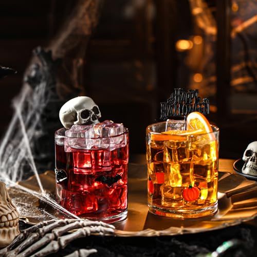 Halloween Juice Glasses Set - Bat and Pumpkin Design, 14 Oz, Festive Drinkware - 2 Pieces