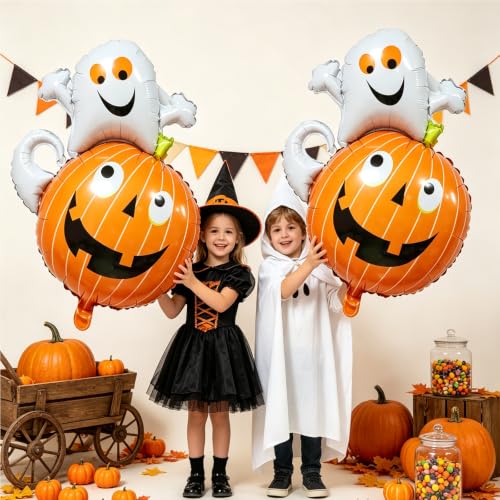 Halloween Ghost Pumpkin Foil Balloons Set - Ghost Pumpkin Variation, 2pcs