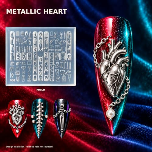 3D Halloween Nail Charms Mold Set - Teeth Skull Bones Chains Dragons