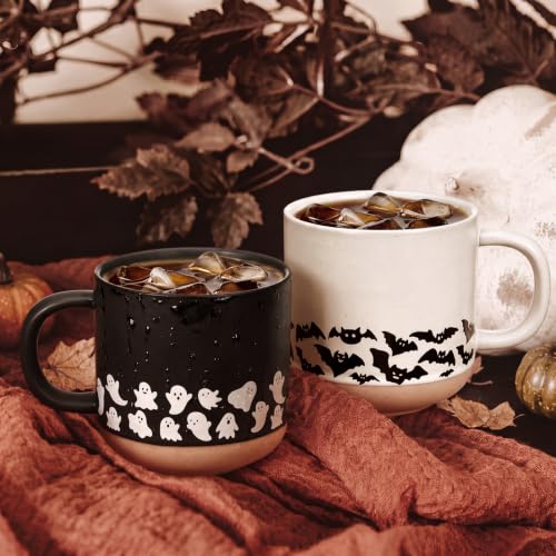 Halloween Bat Ghost Ceramic Coffee Mug Set - 2 Pcs, 19 oz, Spooky Drinkware