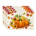 Autumn Pumpkin Maple Leaves Fall Placemats Set of 4 - 12x18 Inch Kitchen Table Decor