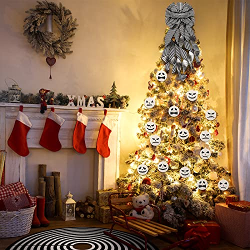 Christmas Decorations Set with Tree Skirt, Topper Bow & Wooden Ornaments