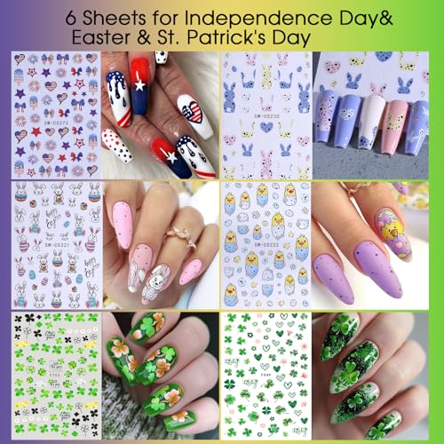 All Holidays Styles Nail Art Stickers Decals 30 Sheets Seasonal Manicure Decorations with Tweezers