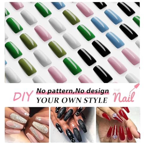 Black Glossy Medium Long Square Press On Nails for Women - Fake Acrylic Nail Set