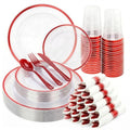 350pcs Red and Clear Plastic Plates Party Dinnerware Set - Labor Day