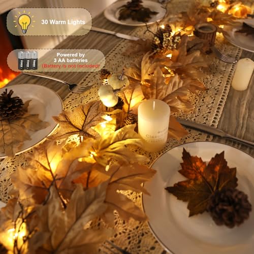 Fall Wheat 9 FT Lighted Autumn Garland with Timer and 30 Warm Lights