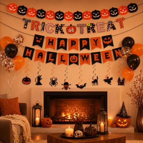 Halloween Party Decorations Set with Banner Balloons & Ghost Lanterns