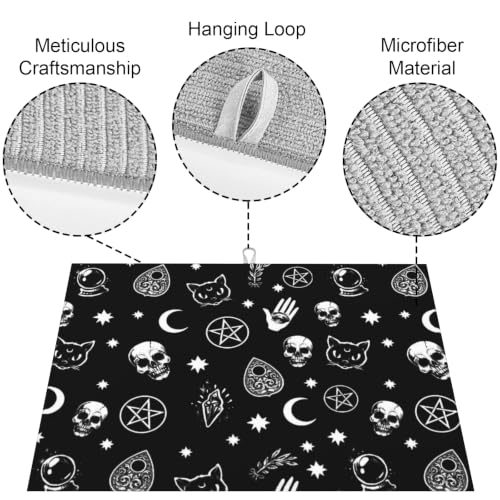 Skull Cat Moon Gothic Dish Drying Mat - 24x18 Inch Absorbent Kitchen Counter Pad - Halloween Decor