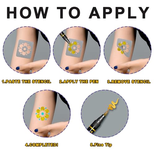 Mandala Arm Marker - Metallic Body Art Tattoos Kit with Reusable Stencils