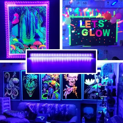 UV Black Light Bar 3 Pack - 1ft LED Blacklight Strip Lights for Fluorescent Tapestry