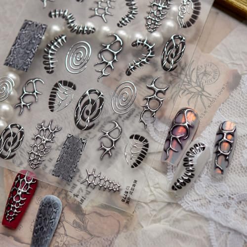Gothic Nail Art Stickers 5D Embossed Metal Decals - Self Adhesive Bone Designs