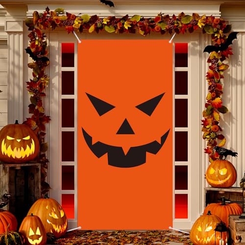 Halloween Pumpkin Door Cover Decorations - 71 x 35 Inch, Mainly Orange