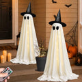 63 Inch Ghost Halloween Decoration Kit with Light-Up Witches Hat & Remote Control Lights - Spooky Outdoor Yard Porch Decor - 2 Pack