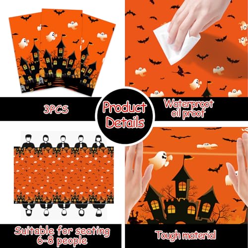 CAVETEE Halloween Tablecloth Set - 3 Pack Orange Pumpkin Ghost Party Covers
