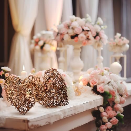 Artificial Wicker Heart Decorations - 7.87 x 7.87 Inches, Set of 2, Rustic Farmhouse Table Centerpieces for Wedding & Home Decor