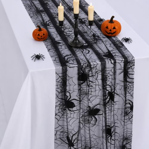 Halloween Table Runner Black Spider Web 29x120 Inch - Pack of 1, Spooky Decor