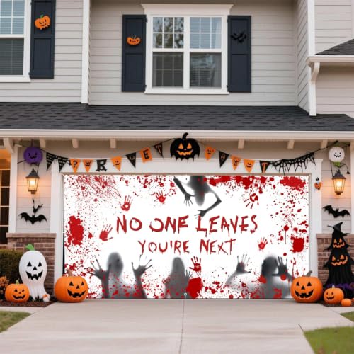 Halloween Blood Handprint Garage Door Cover Banner 18x7ft - Spooky Outdoor Decor Variation of THIS listing