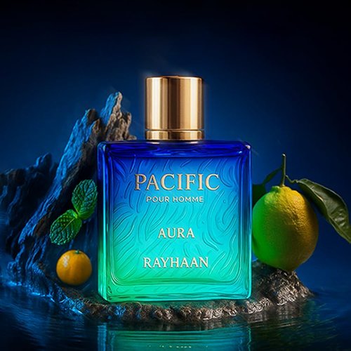 Rayhaan Pacific Aura Eau de Parfum Spray for Men - Citrus, Mint & Amber Scent | 3.4 Ounce (100 ml)