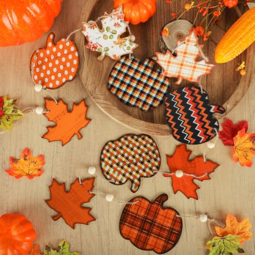 Fall Pumpkin Garland with Wooden Beads - Rustic Autumn Wall Decor - Fall Variation