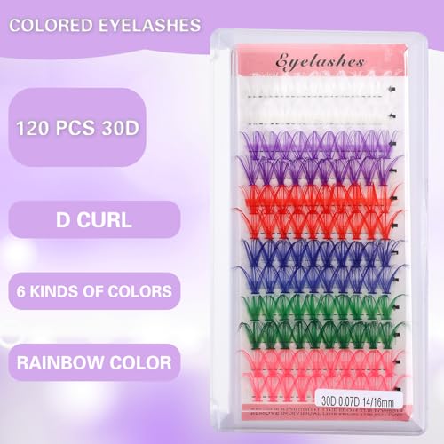 Colorful Eyelash Extensions Kit - 120 Mixed Clusters in 14mm & 16mm
