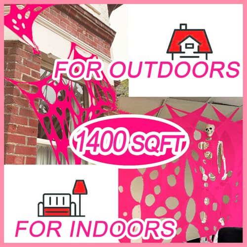 Pink Glow Spider Web Netting - 1400 Sqft Durable Halloween Decoration - Pink / 48ft x 4ft