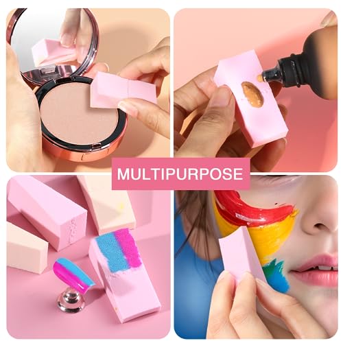 Pink Makeup Sponges Set 48 Pieces Latex-Free Wedge Applicators for Foundation