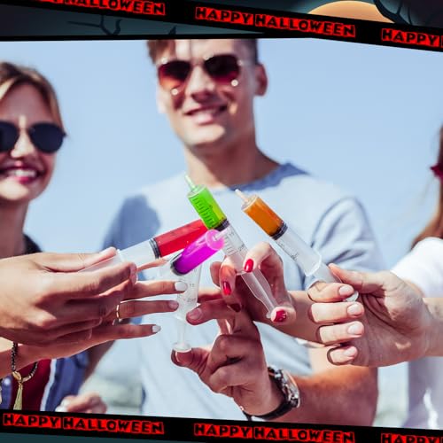 Halloween Blood Bags for Drinks 50 Sets Fake IV Bags with Syringes & Stickers - Variation of 100