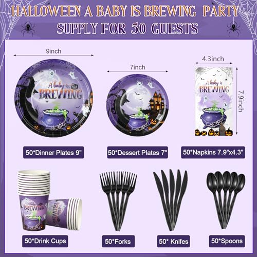 Halloween Baby Shower Plates and Napkins Set - Serve 50 - Tableware for 50 Guests