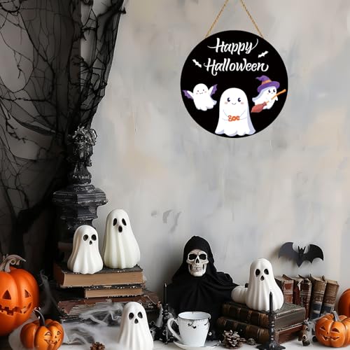 Halloween Door Sign Decor - Cute Ghost & Bat Welcome Halloween Wall Hanging