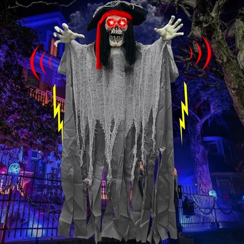 70-Inch Halloween Hanging Pirate Ghost Animatronic Outdoor Decor with Sound and Lights