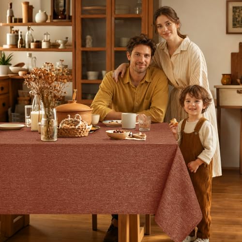 Fall Linen Textured Rectangular Tablecloth - Burnt Orange 52x70 Inches - Waterproof & Stain-Resistant - Decorelia Variation of THIS listing