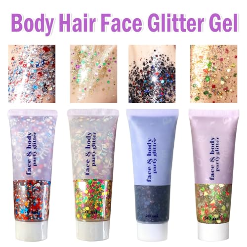 Black Glitter Gel for Face Body Hair Nails - Holographic Mermaid Sequins & Waterproof, Variation: Black