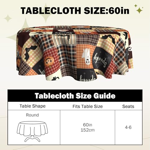 Halloween Spooky Cat Round Tablecloth 60 Inch Pumpkin Fall Kitchen Decor