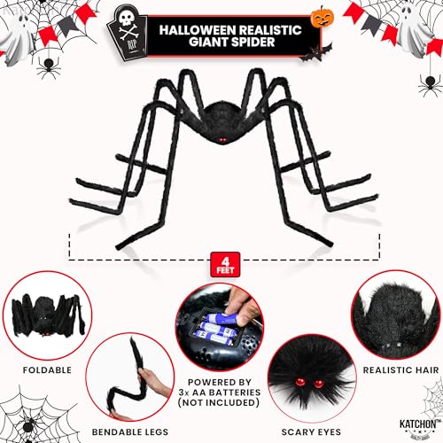 Giant Light Up Halloween Spider 4 Ft - Red & Black Outdoor Decor