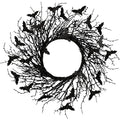 Halloween Black Twig Wreath with Glitter Bats - Handmade Front Door Decor - Black Variation