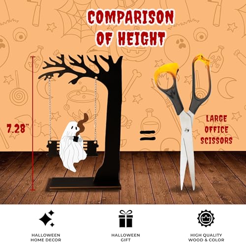 Halloween Tree Decor with Swinging Ghost - Black Halloween Tabletop Accent