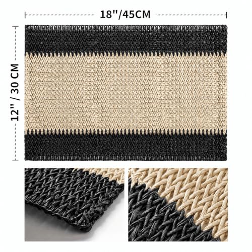 Black Paper Woven Stripe Placemats Set of 4 - 12x18 Inch
