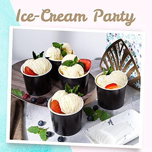 Black Paper Ice Cream Cups - 11 Oz Disposable Dessert Bowls 100-Count