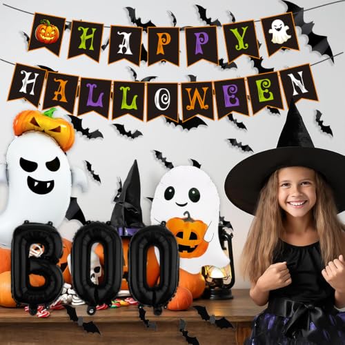 Halloween Party Decorations Banner Balloons Wall Stickers Set - Ghost, Bats, Boo