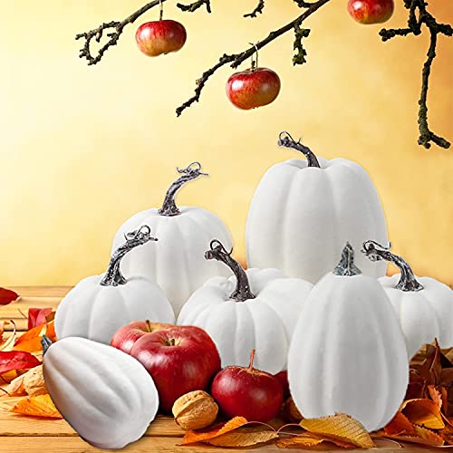 White Fall Artificial Pumpkins Set - Large & Assorted Size Halloween Thanksgiving Decor