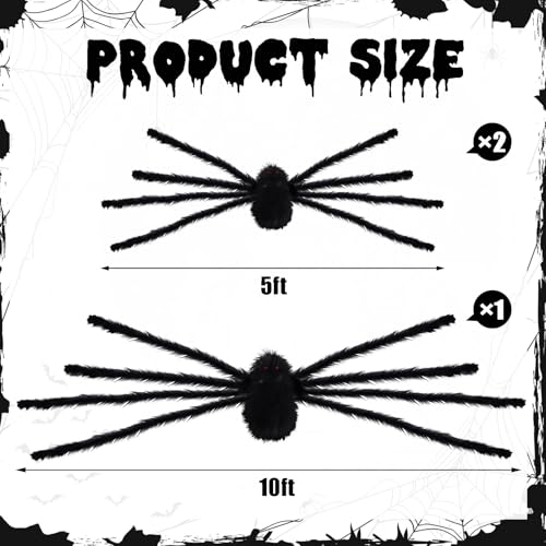 10FT Giant Black Hairy Spider Halloween Decoration - Creepy Outdoor Prop