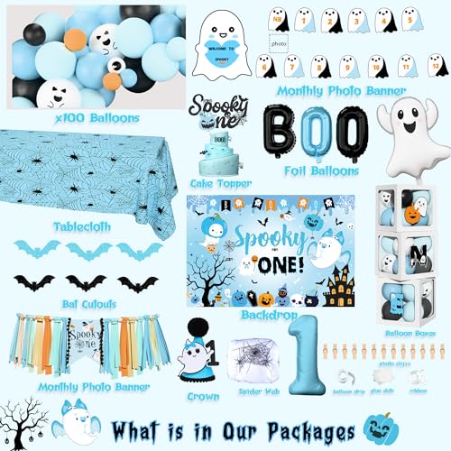 First Birthday Halloween Party Decorations Set for Boys - Balloons Banners & Backdrop