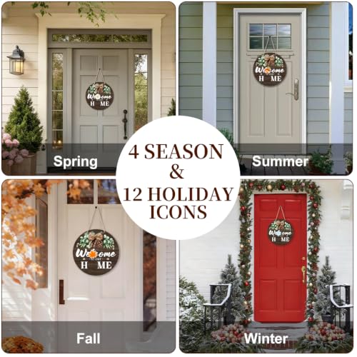 Interchangeable Welcome Sign for Front Door with Seasonal Accessories - Taupe Brown