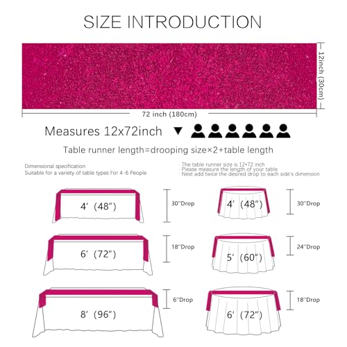 Fuchsia Sequin Table Runners 72 Inch Length - 10 Pack for Weddings & Events
