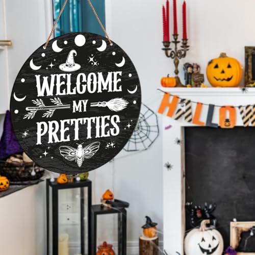 Halloween Wooden Front Door Sign H10 Witch Welcome Decor Gothic House Entryway