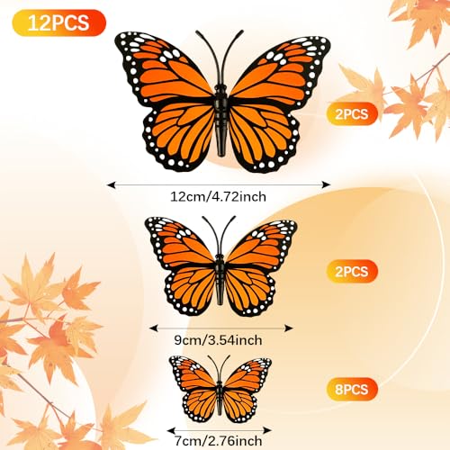 Orange Monarch Butterfly Wall Decor Set - 3D Halloween Butterfly Decorations, 12 Pieces