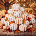 Artificial Pumpkins Fall Decor Foam 4 Inch - White & Gold, 24 Pack